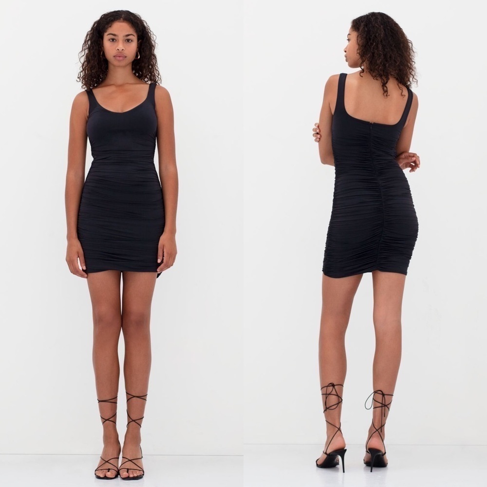 Aritzia Ten by Babaton Sparkle Black Ruched Mini Tank Bodycon Dress